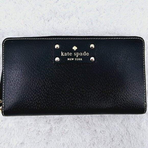 KATE SPADE NEW YORK Wellesley Neda Black Textured Leather Zip Around Wallet